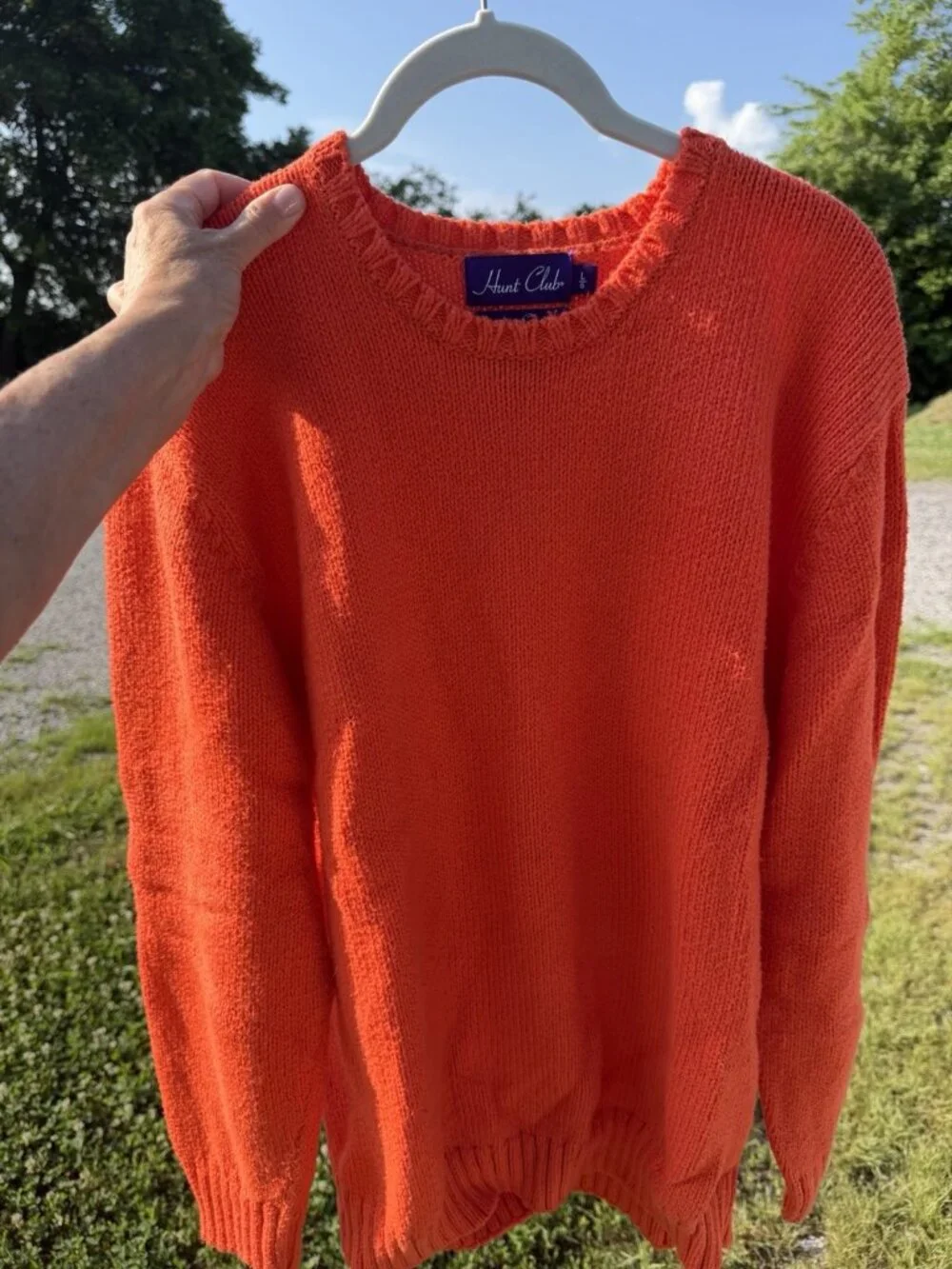 Vintage 80s Hunt Club orange oversized fisherman sweater Japan L preppy neon